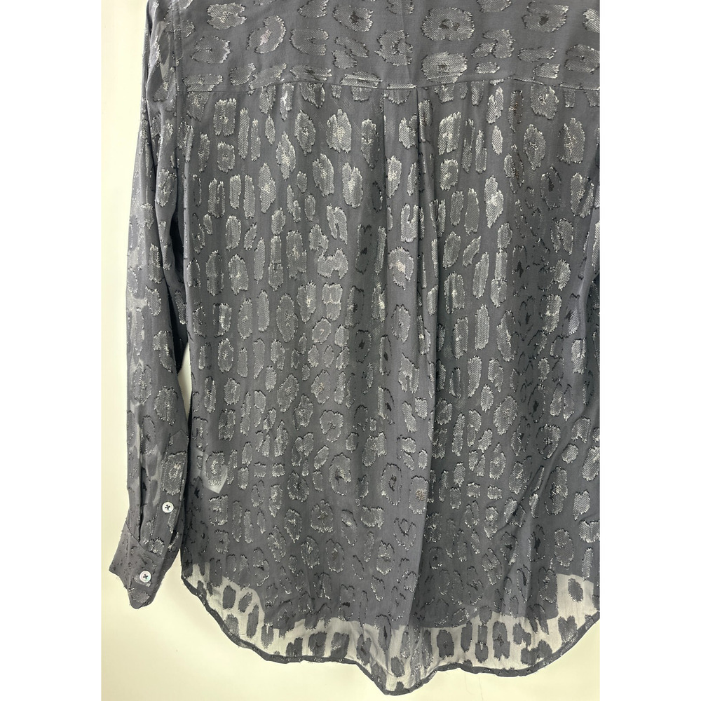 Equipment Femme Daddy Metallic Leopard Print Silk Blend Blouse Black Top Large - Picture 10 of 13